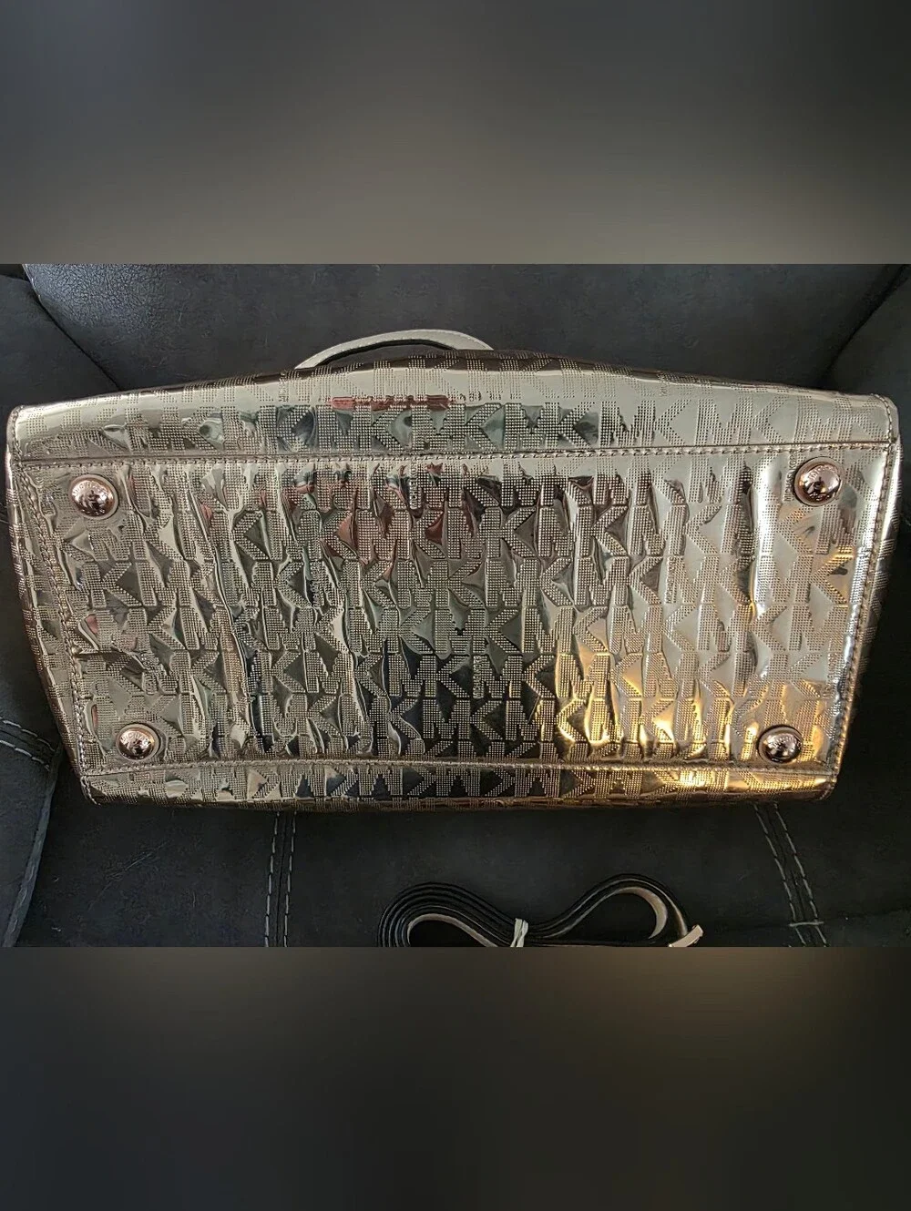 Michael Kors Rose Gold Metallic Logo Satchel
